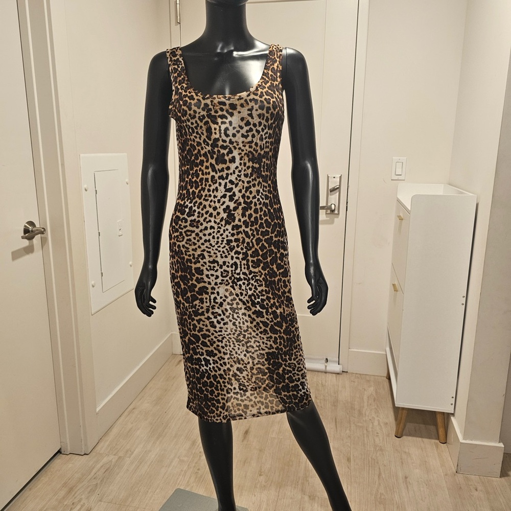 Tan and Brown Mesh Sheath Dress for a Night Out